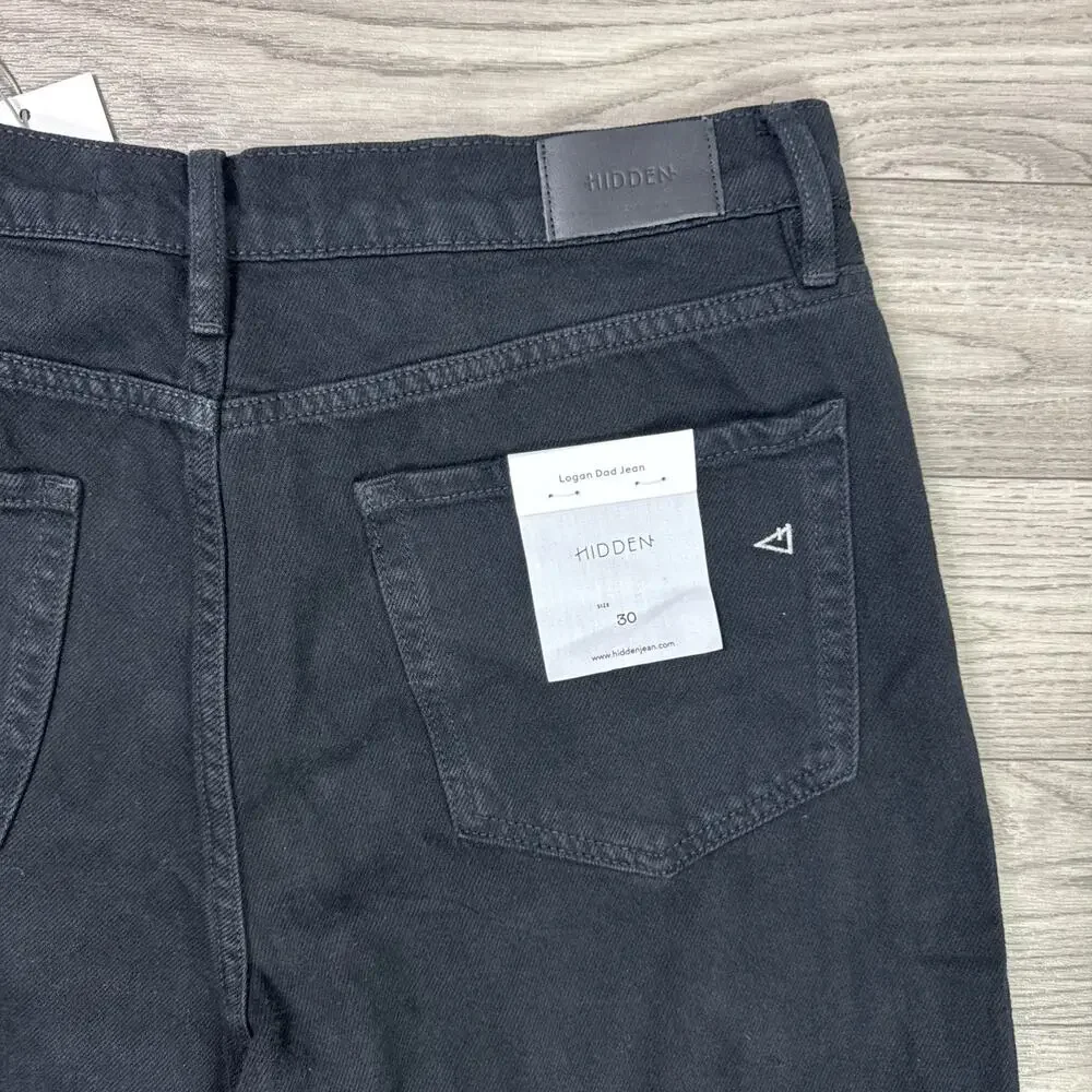 HIDDEN Logan Dad Denim Jeans High Rise Ripped Black Wash sz 30